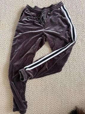 Brown Velvet Jogger Pants with Side Stripes